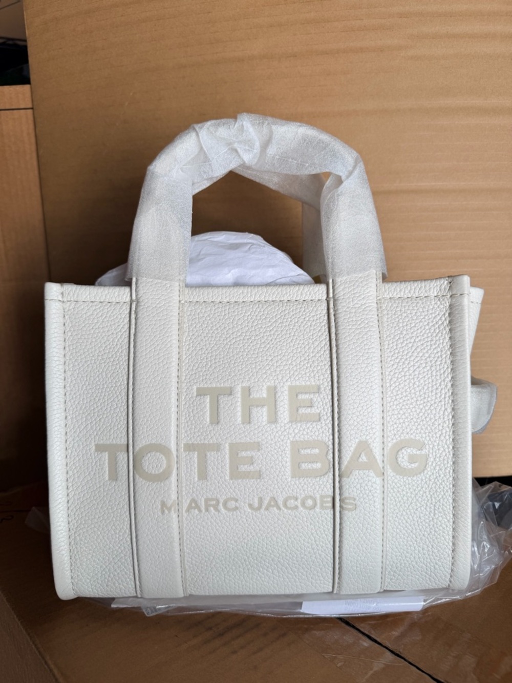 Marc Jacobs The Small Leather Tote Bag Cotton Silver New